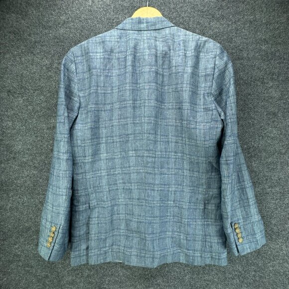 Joseph Abboud Sport Coat Mens Small Blue 100% Linen Plaid Jacket Blazer - Picture 5 of 16